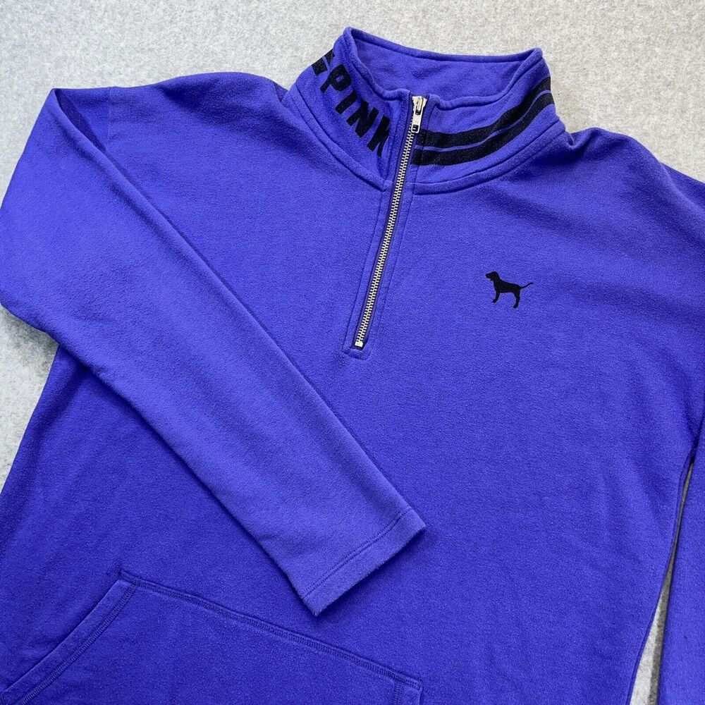 PINK Victoria’s Secret 1/4 Zip Pullover Women’s Medium Purple Blue Raw Hem
